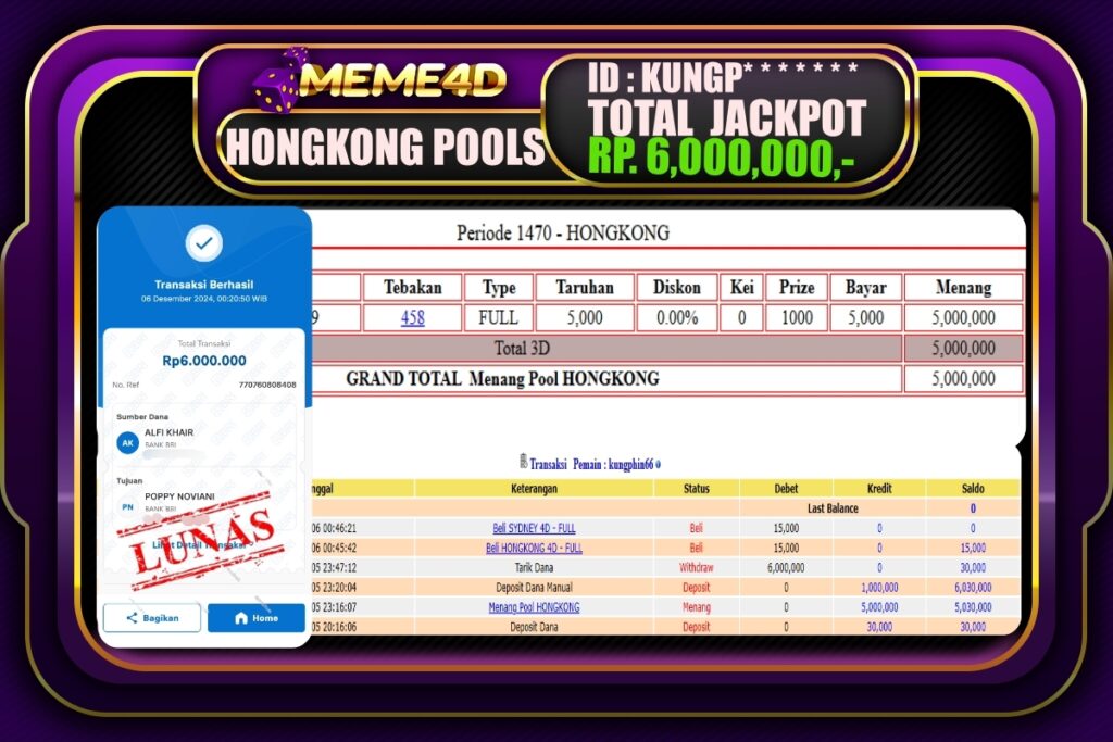 Bukti Jp MEME4D Slot Online 06 DECEMBER 2024