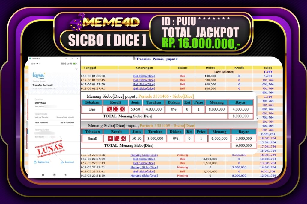 Bukti Jp MEME4D Slot Online 06 DECEMBER 2024