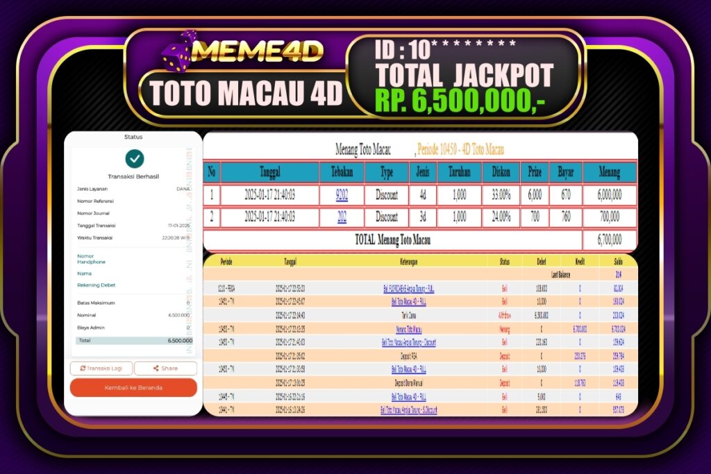 Bukti Jp MEME4D Togel Online 18 JANUARI 2025