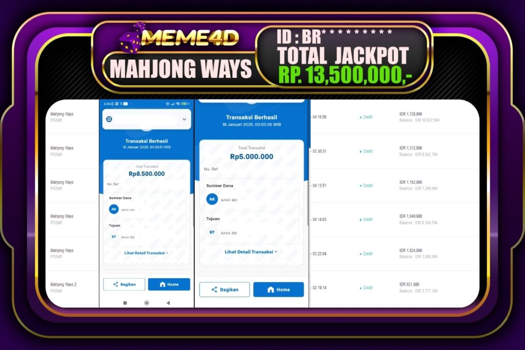 Bukti Jp MEME4D Slot Online 18 JANUARI 2025