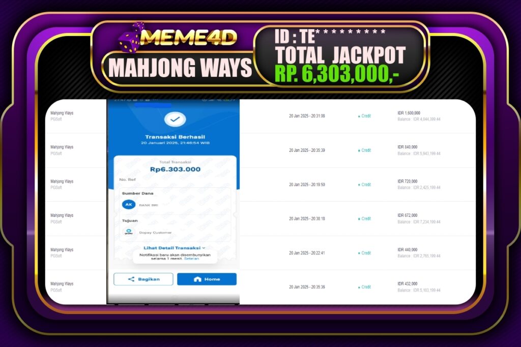Bukti Jp MEME4D Slot Online 21 JANUARI 2025