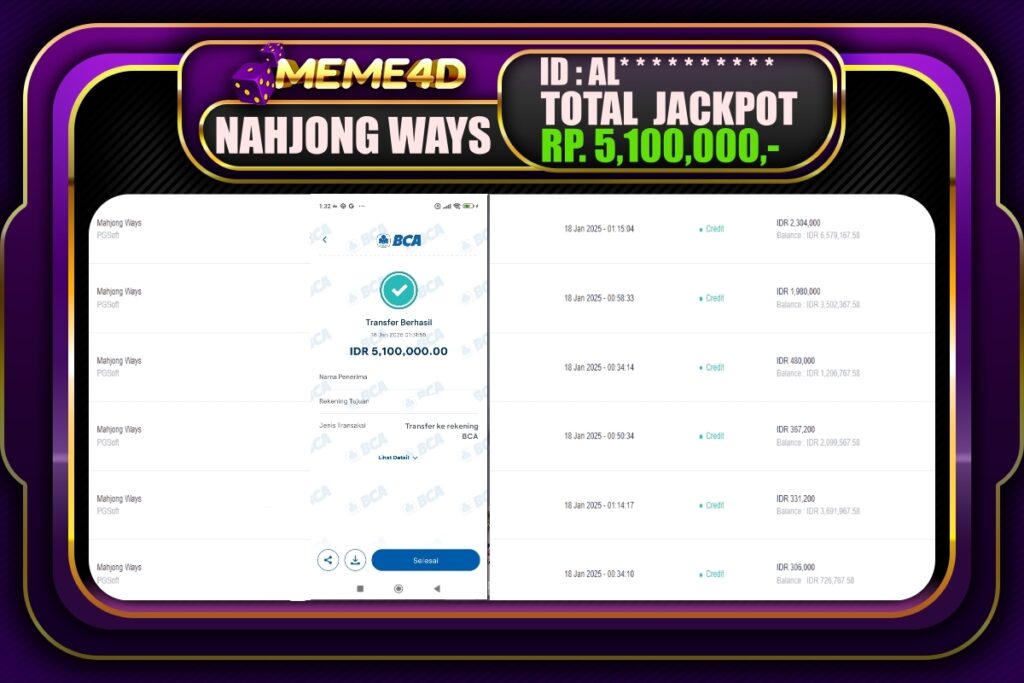 Bukti Jp MEME4D Slot Online 18 JANUARI 2025