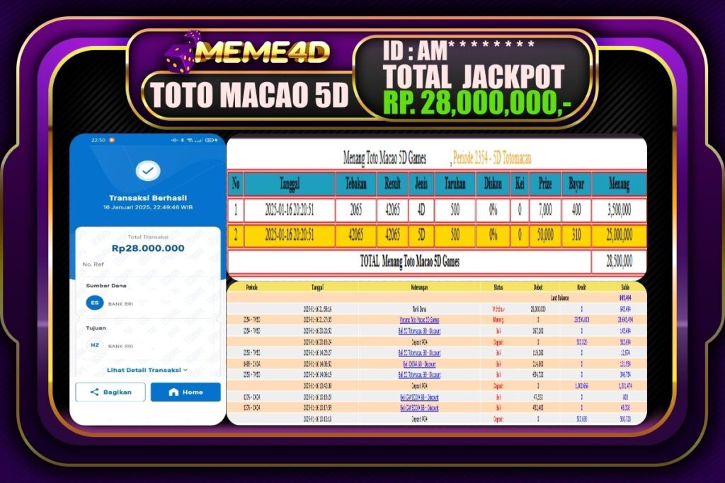Bukti Jp MEME4D Togel Online 17 JANUARI 2025