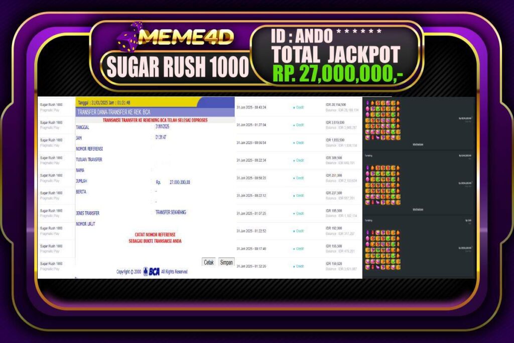 Bukti Jp MEME4D Slot Online 31 JANUARI 2025