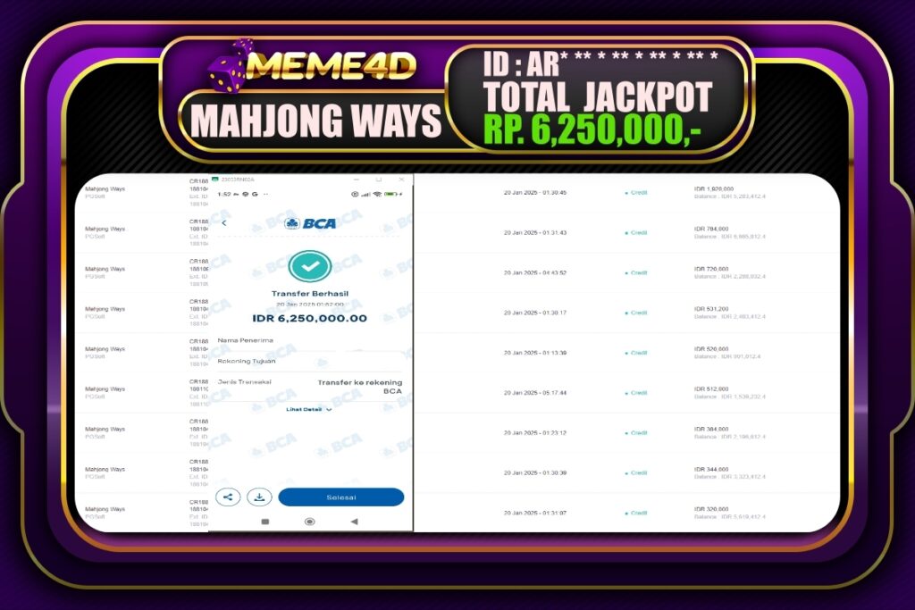 Bukti Jp MEME4D Slot Online 20 JANUARI 2025