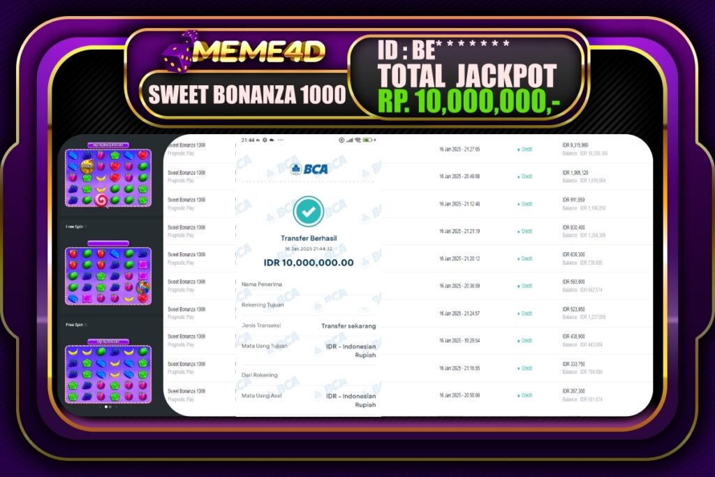 Bukti Jp MEME4D Slot Online 17 JANUARI 2025