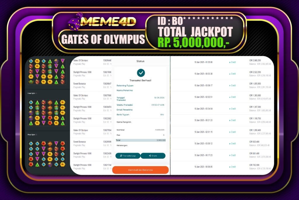 Bukti Jp MEME4D Slot Online 18 JANUARI 2025