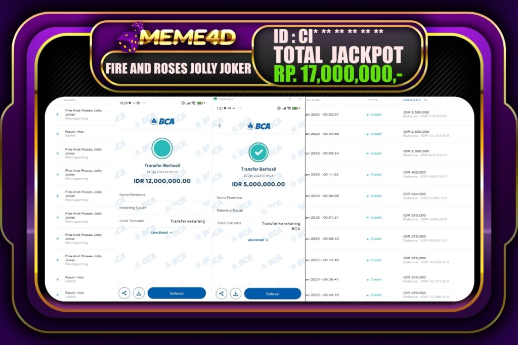 Bukti Jp MEME4D Slot Online 20 JANUARI 2025