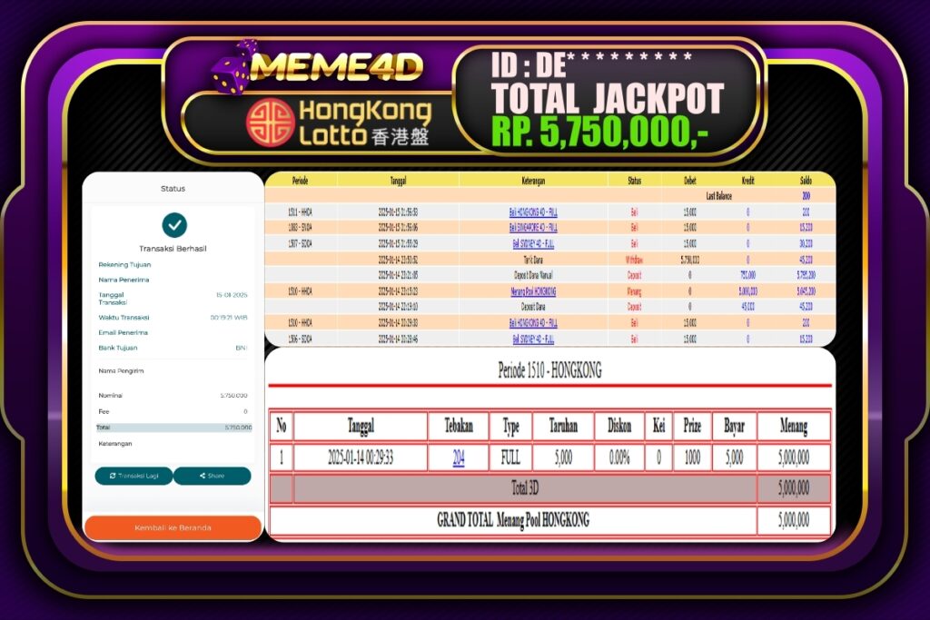 Bukti Jp MEME4D Togel Online 15 JANUARI 2025