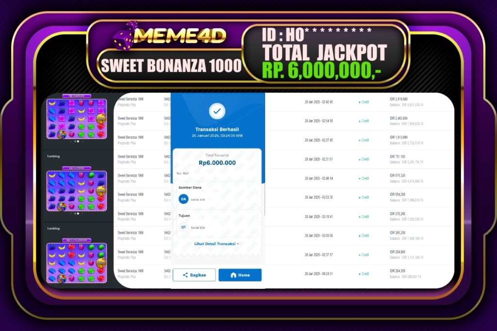Bukti Jp MEME4D Slot Online 20 JANUARI 2025