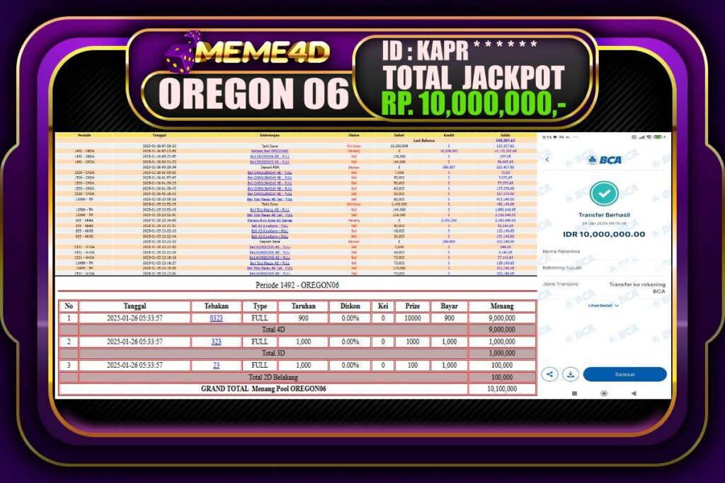 Bukti Jp MEME4D Togel Online 26 JANUARI 2025
