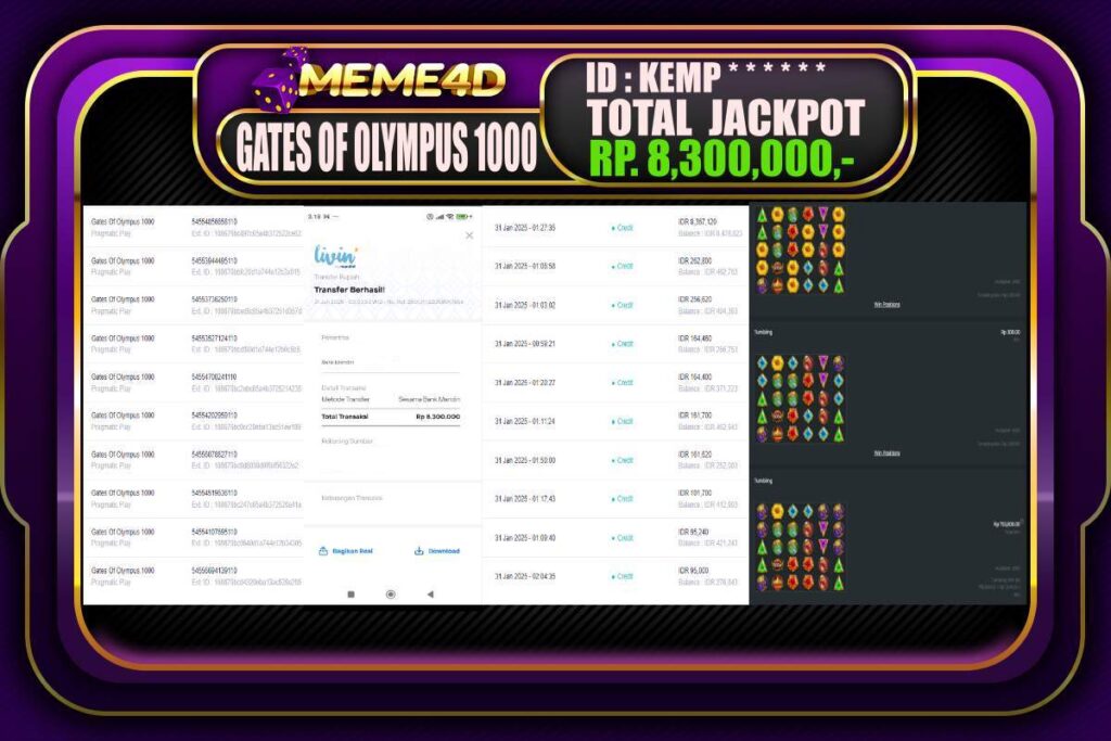 Bukti Jp MEME4D Slot Online 31 JANUARI 2025