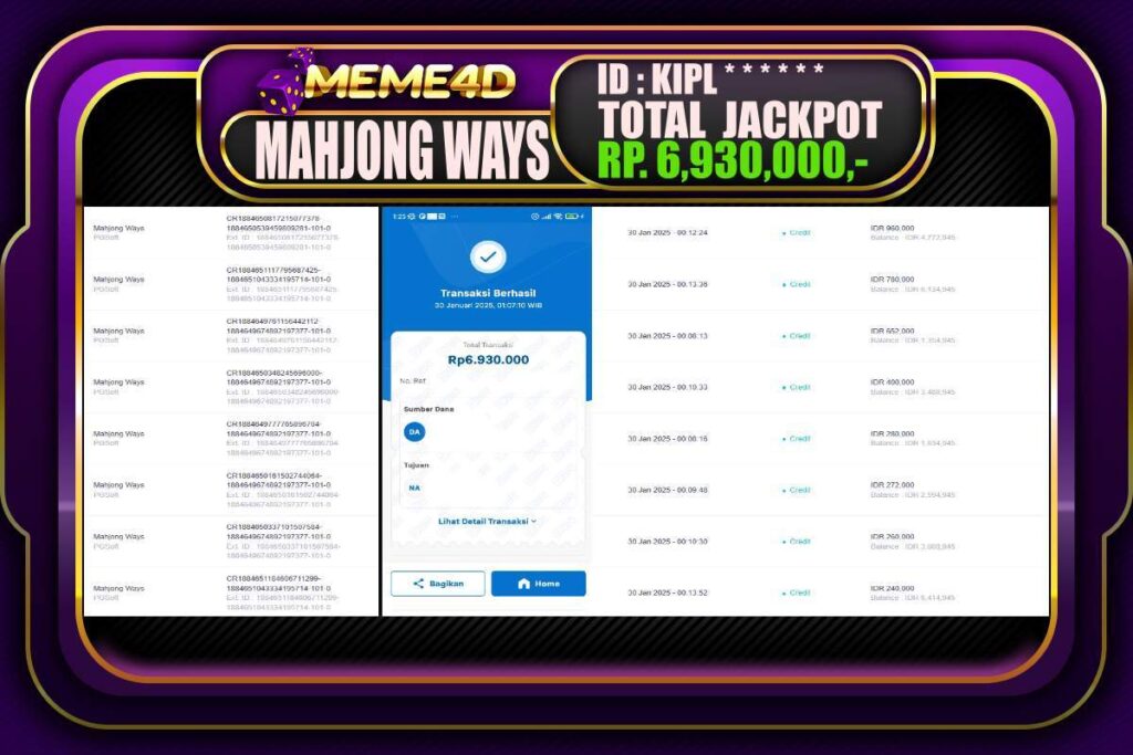 Bukti Jp MEME4D Slot Online 30 JANUARI 2025