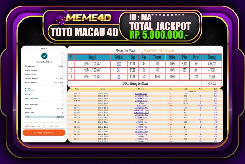 Bukti Jp MEME4D Togel Online 18 JANUARI 2025