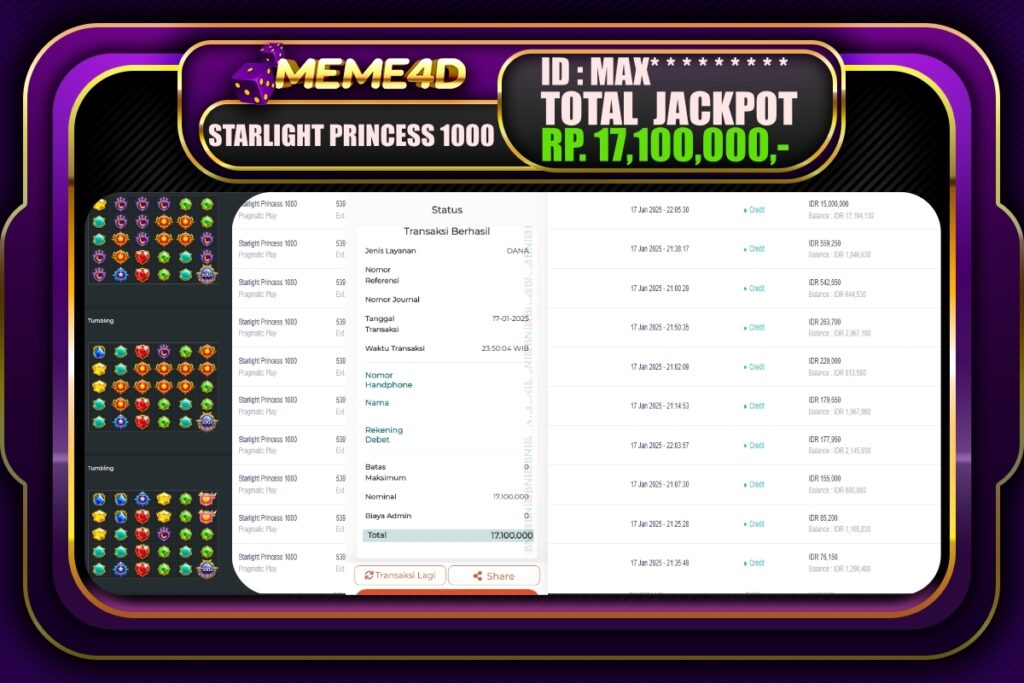 Bukti Jp MEME4D Slot Online 18 JANUARI 2025