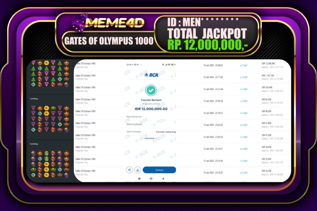 Bukti Jp MEME4D Slot Online 14 JANUARI 2025