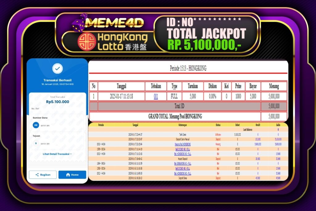 Bukti Jp MEME4D Togel Online 18 JANUARI 2025