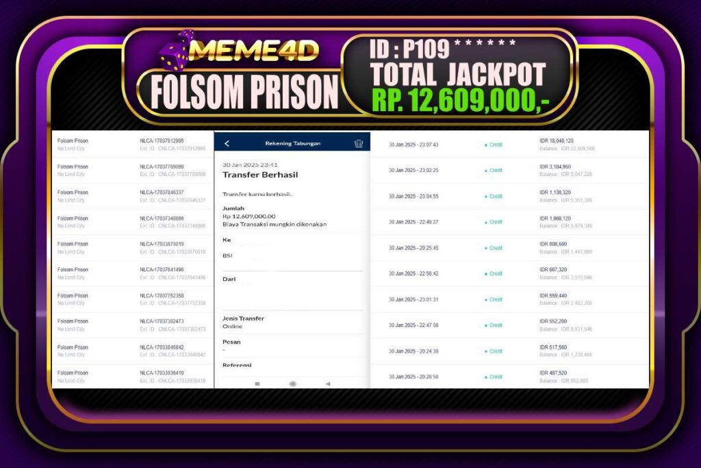 Bukti Jp MEME4D Slot Online 31 JANUARI 2025