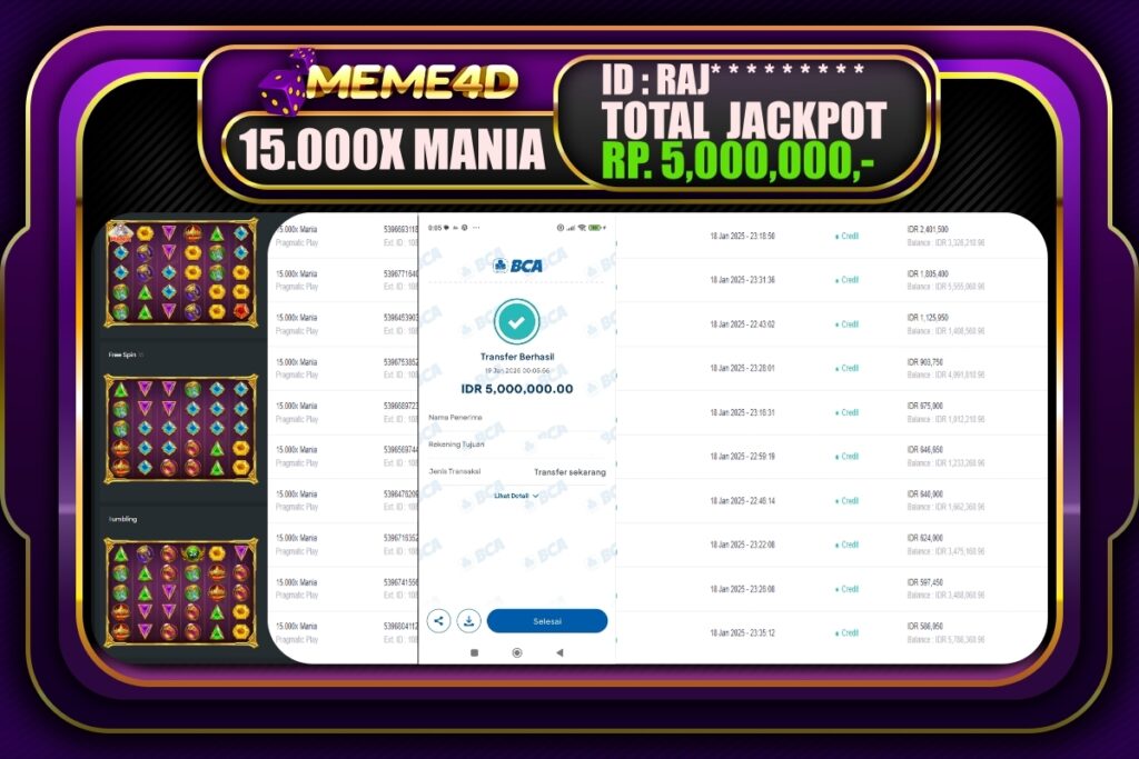 Bukti Jp MEME4D Slot Online 19 JANUARI 2025