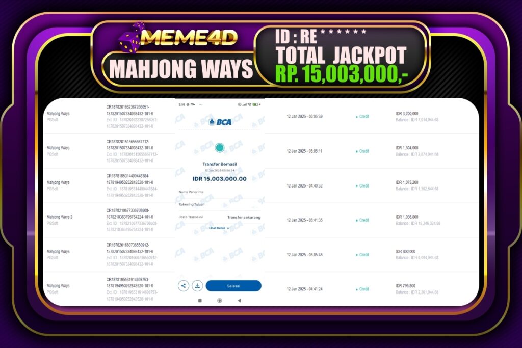 Bukti Jp MEME4D Slot Online 12 JANUARI 2025