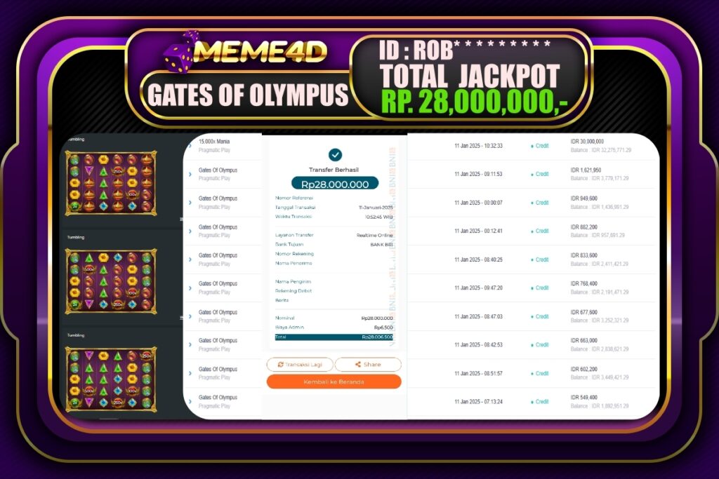 Bukti Jp MEME4D Slot Online 13 JANUARI 2025