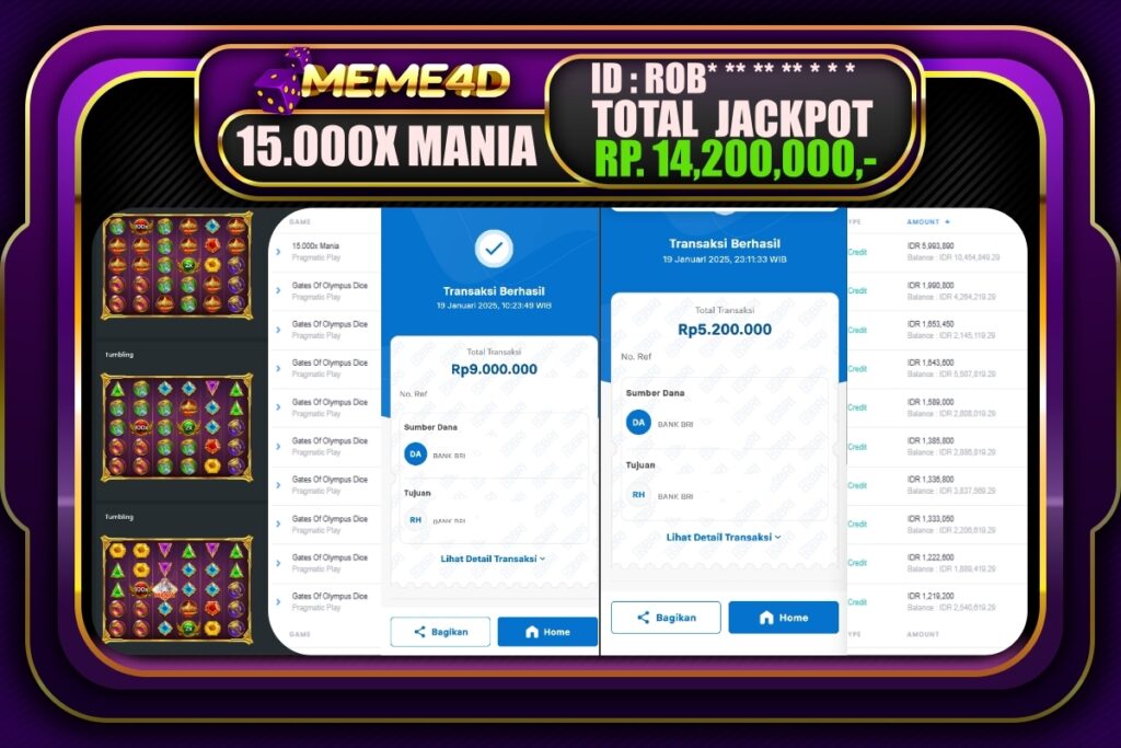 Bukti Jp MEME4D Slot Online 20 JANUARI 2025