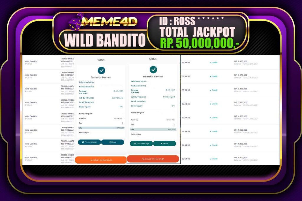 Bukti Jp MEME4D Slot Online 31 JANUARI 2025