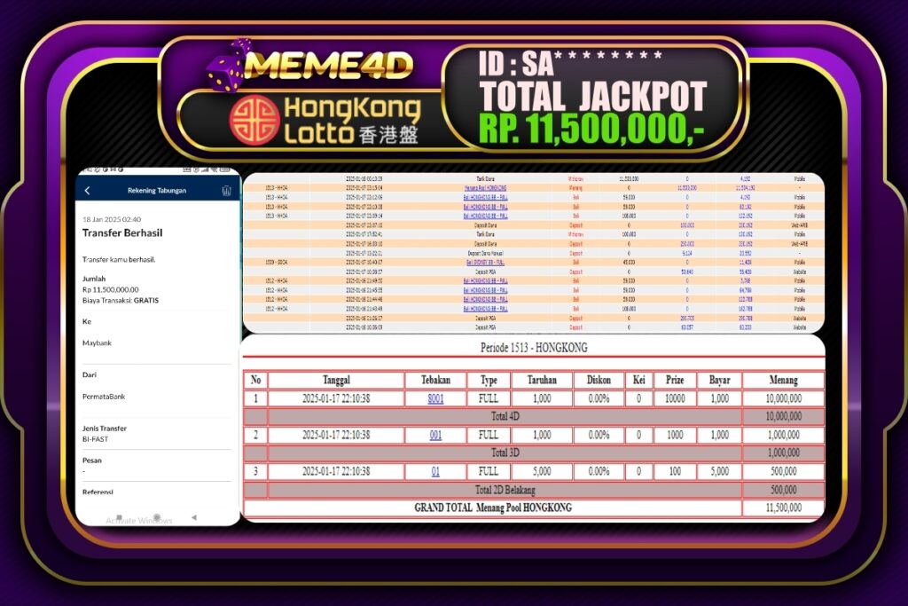 Bukti Jp MEME4D Togel Online 18 JANUARI 2025