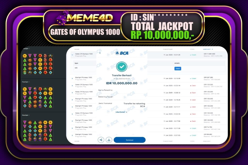 Bukti Jp MEME4D Slot Online 13 JANUARI 2025