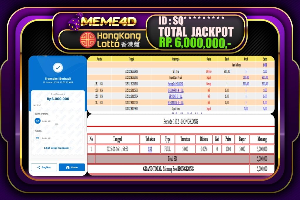 Bukti Jp MEME4D Togel Online 17 JANUARI 2025