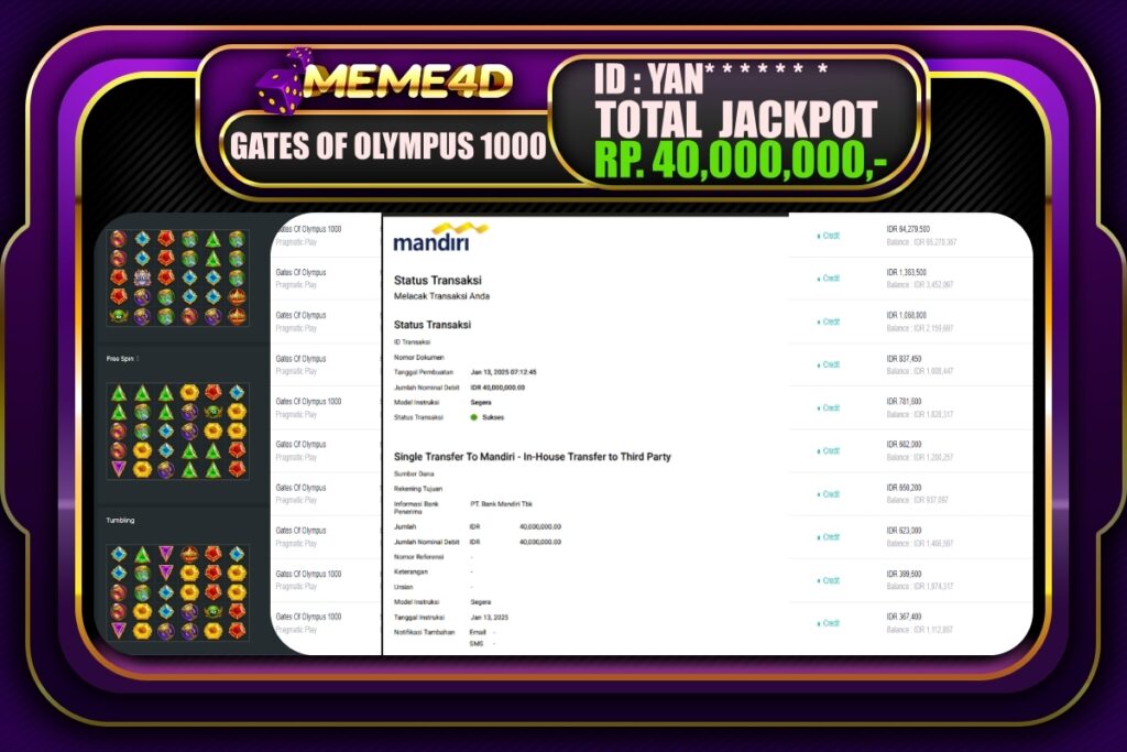 Bukti Jp MEME4D Slot Online 13 JANUARI 2025