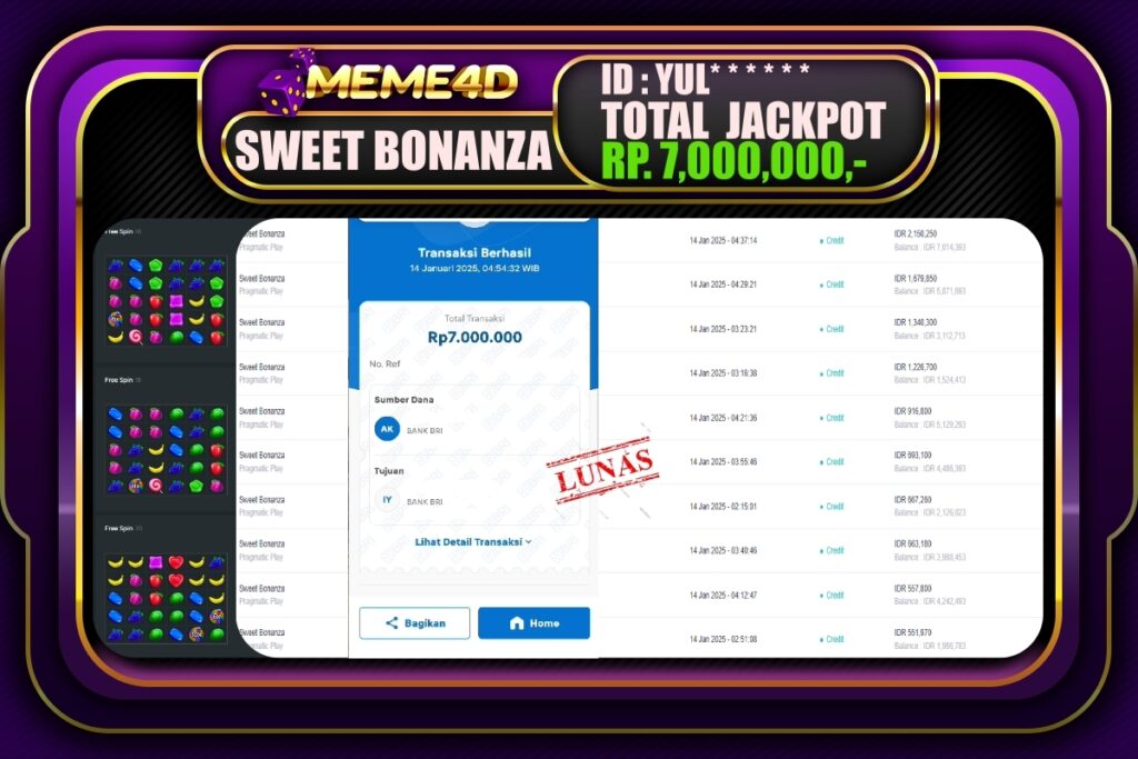 Bukti Jp MEME4D Slot Online 14 JANUARI 2025
