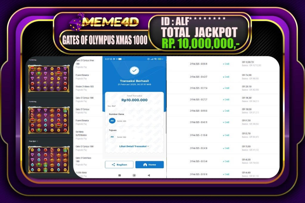Bukti Jp MEME4D Slot Online 21 Februari 2025
