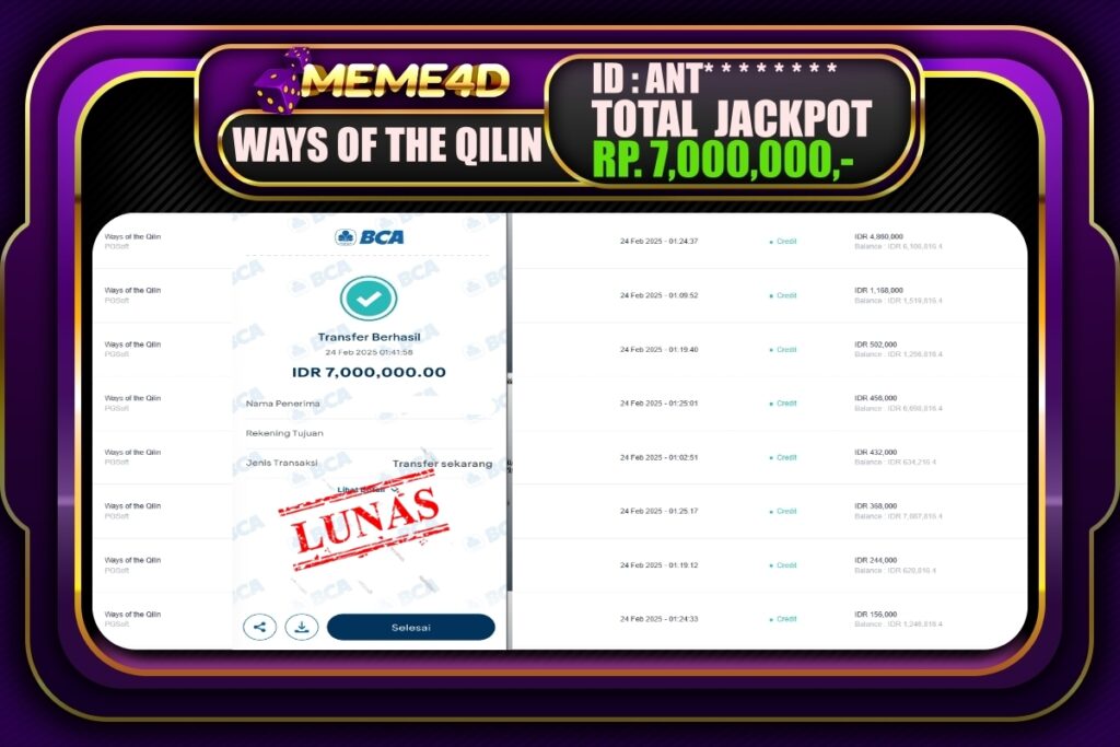 Bukti Jp MEME4D Slot Online 24 Februari 2025