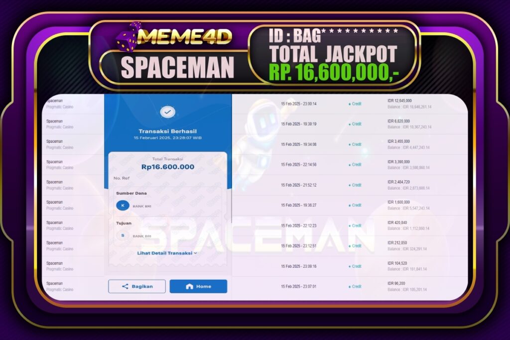 Bukti Jp MEME4D Slot Online 16 Februari 2025