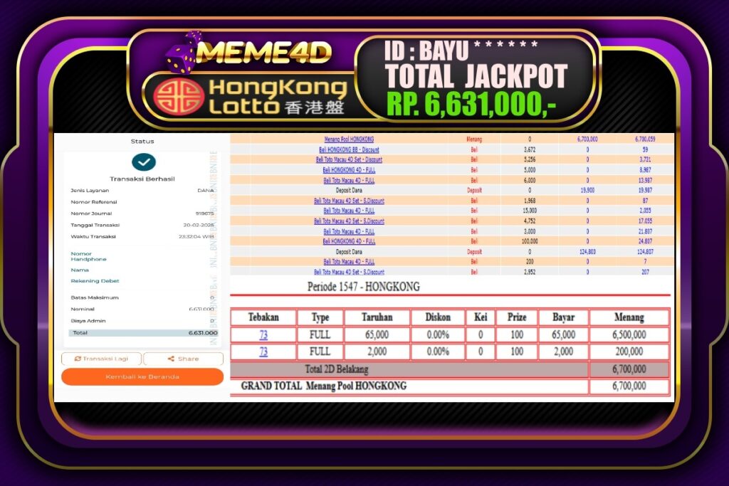 Bukti Jp MEME4D Togel Online 21 Februari 2025