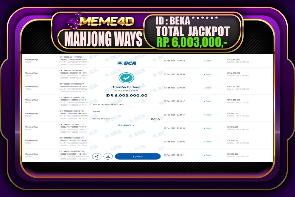 Bukti Jp MEME4D Slot Online 24 Februari 2025