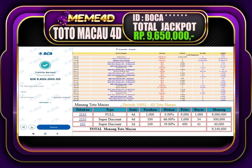 Bukti Jp MEME4D Togel Online 27 Februari 2025