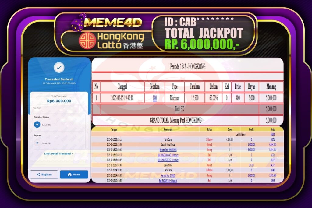 Bukti Jp MEME4D Togel Online 16 Februari 2025