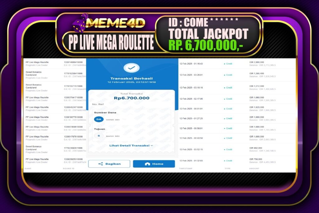 Bukti Jp MEME4D Slot Online 13 Februari 2025