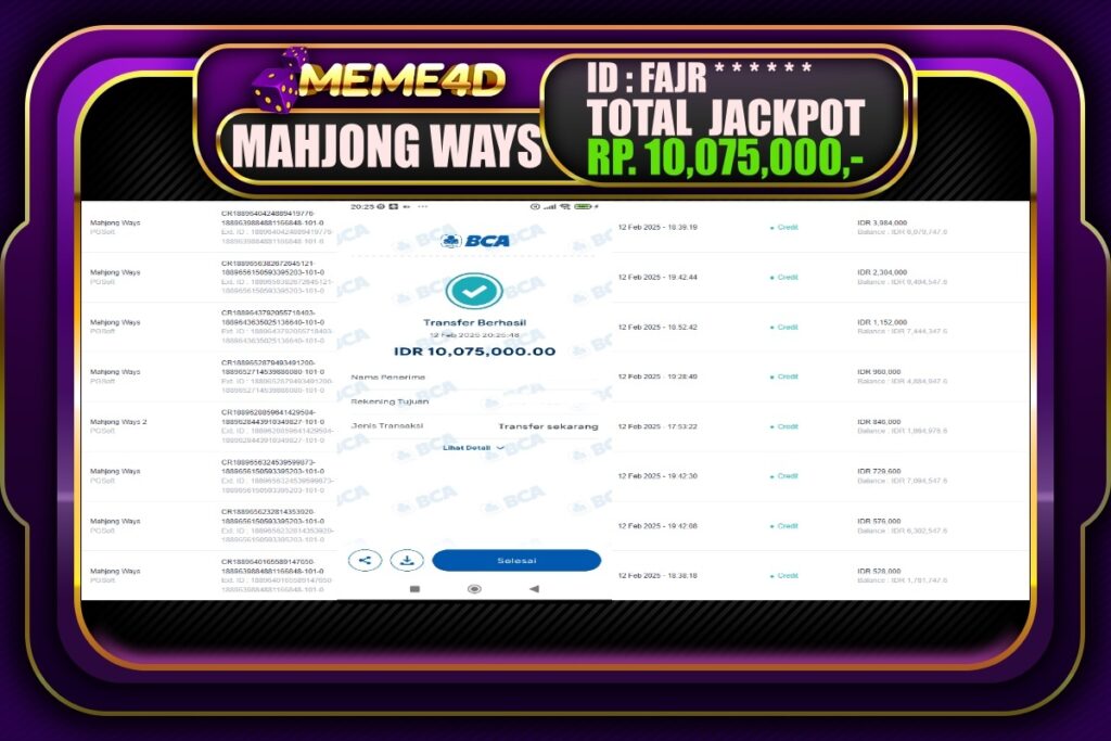 Bukti Jp MEME4D Slot Online 13 Februari 2025