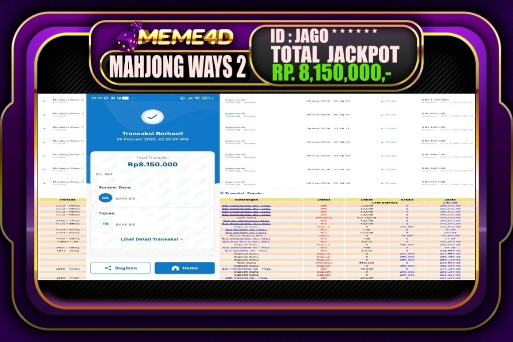 Bukti Jp MEME4D Slot Online 27 Februari 2025