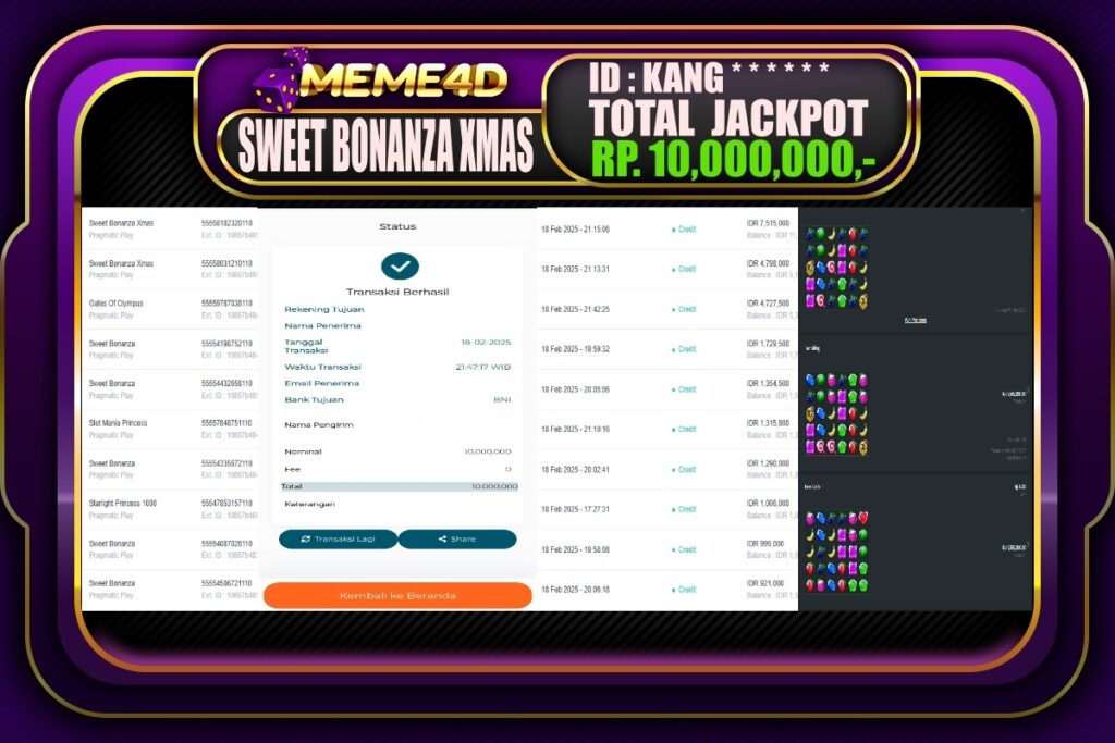 Bukti Jp MEME4D Slot Online 19 Februari 2025
