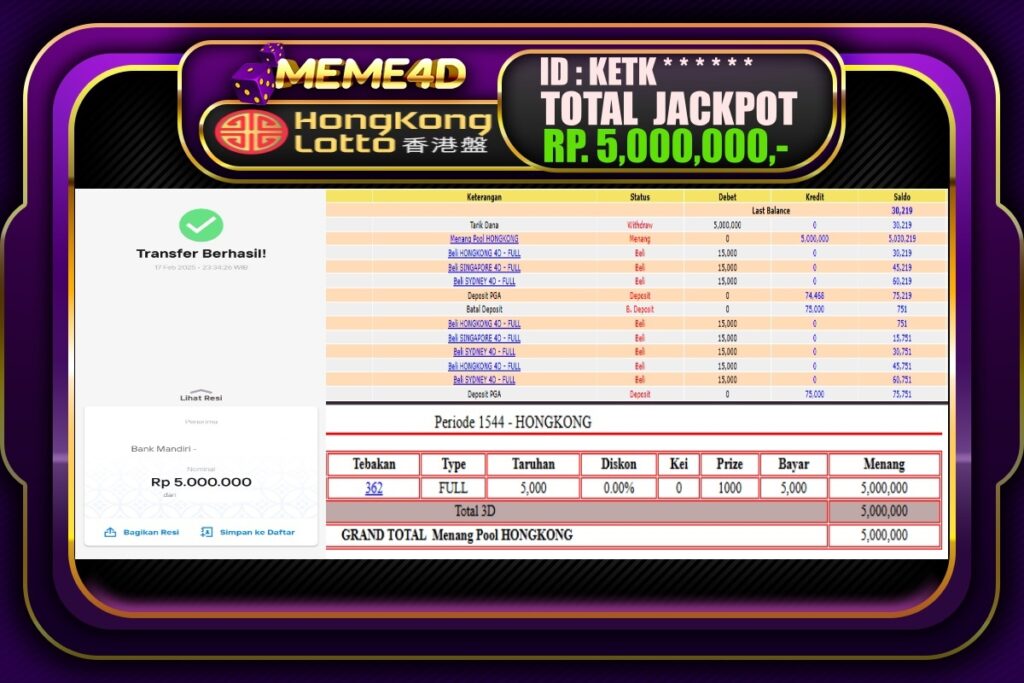 Bukti Jp MEME4D Togel Online 18 Februari 2025