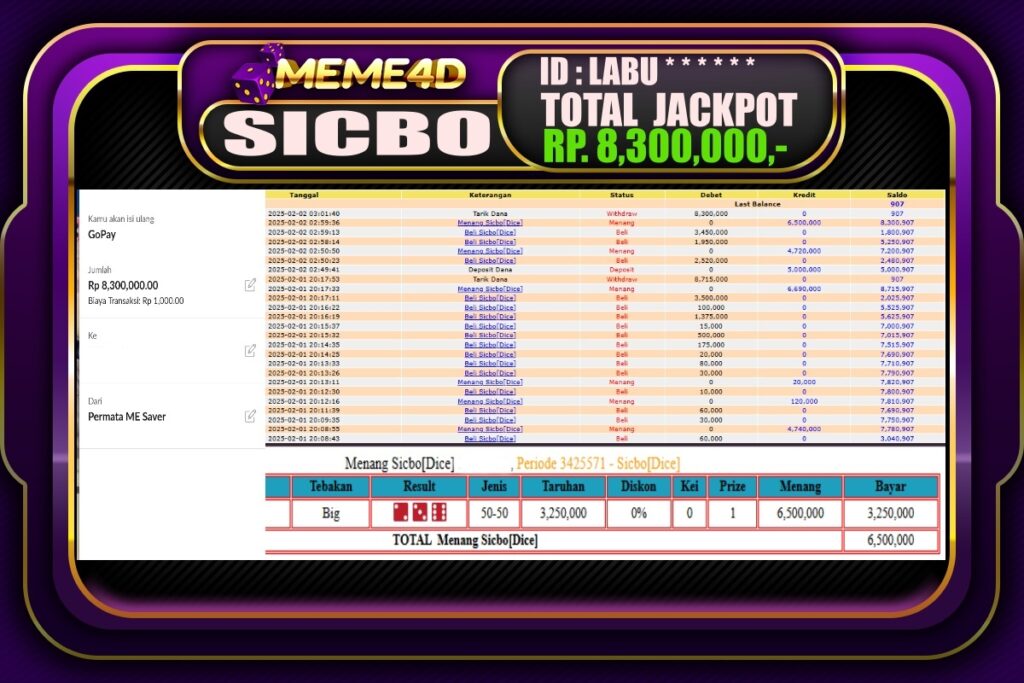 Bukti Jp MEME4D Casino Online 02 Februari 2025