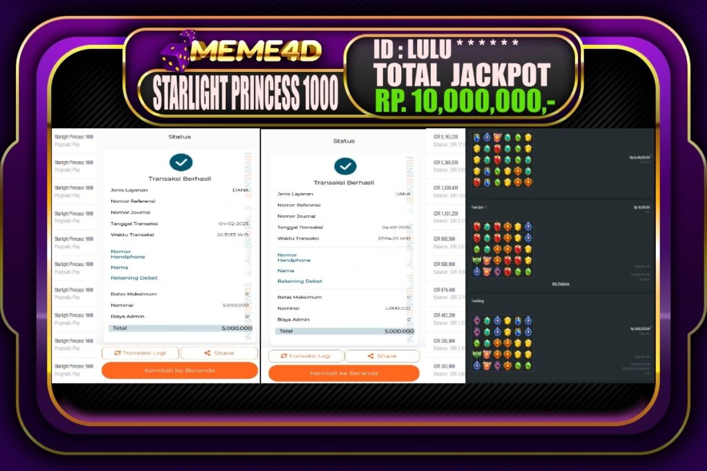 Bukti Jp MEME4D Slot Online 05 Februari 2025