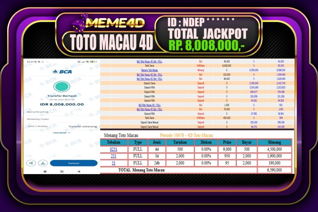 Bukti Jp MEME4D Togel Online 25 Februari 2025