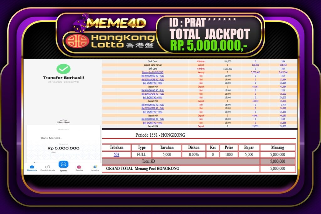 Bukti Jp MEME4D Togel Online 25 Februari 2025