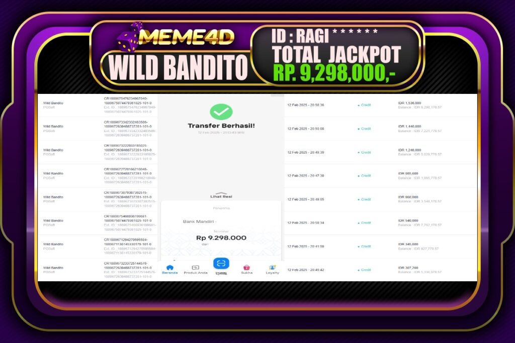 Bukti Jp MEME4D Slot Online 13 Februari 2025