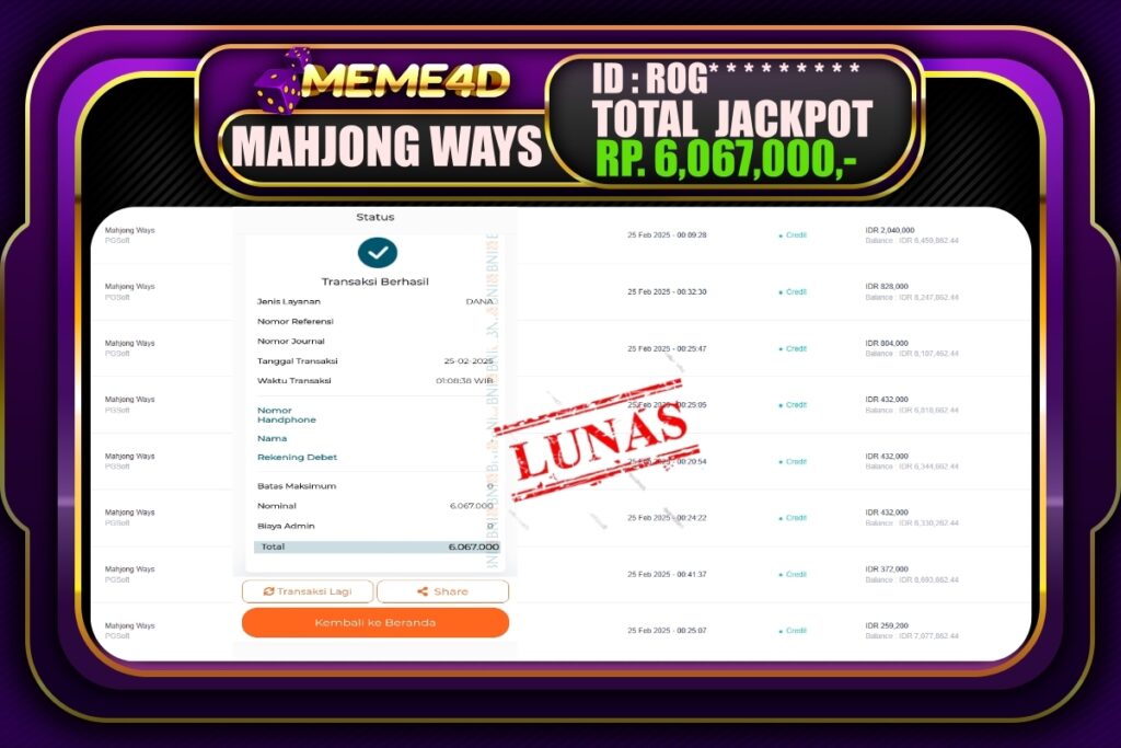 Bukti Jp MEME4D Slot Online 25 Februari 2025